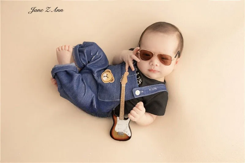 Newborn photography props baby overalls suglasses infant clothes guitar blanket rock star costume