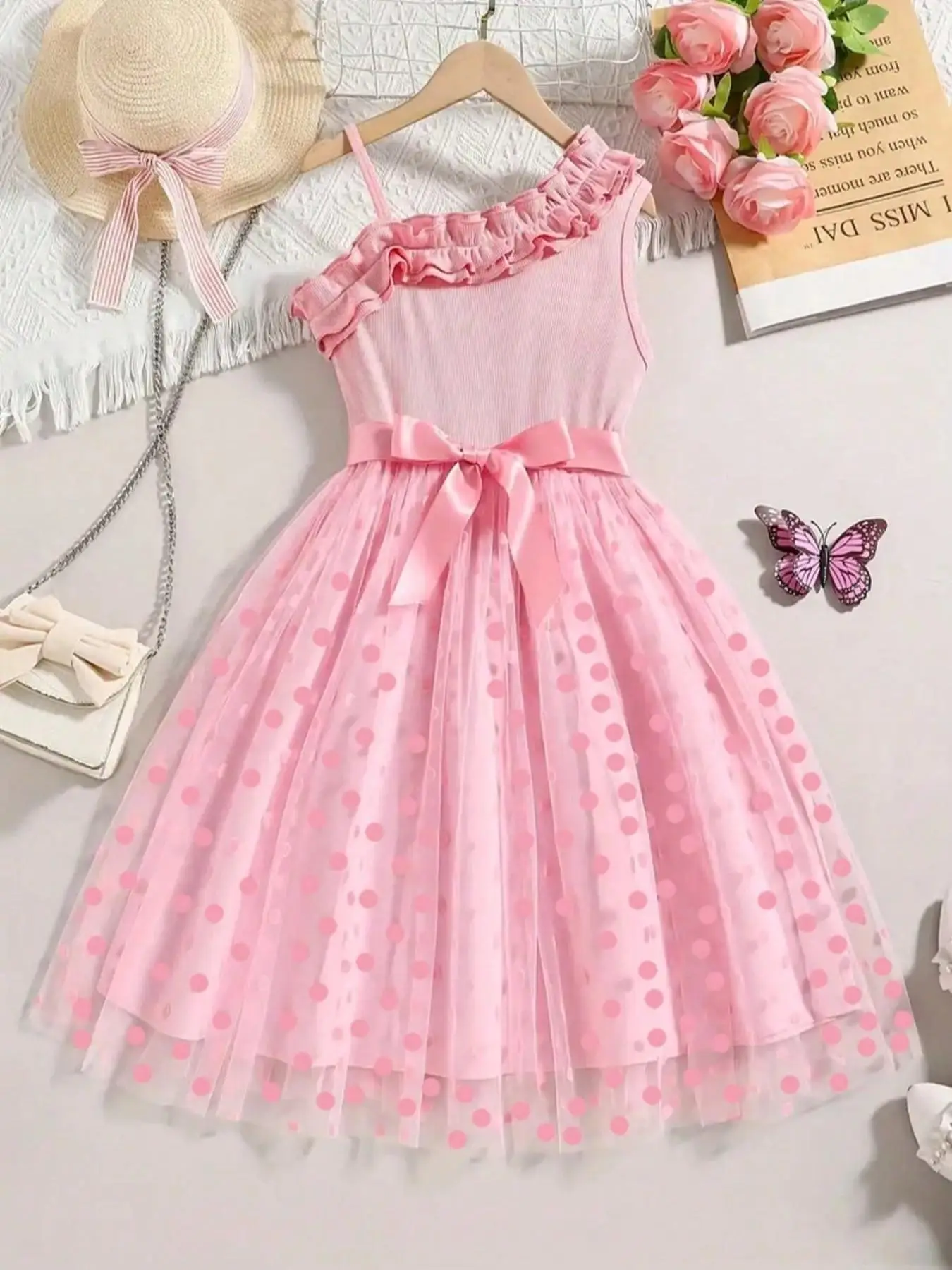 Sommer Mädchen Rüschen-Dekoration Cami Tutu Kleid Prinzessin Mesh Kinderkleid Freizeit Süßer Stil – Detail 3