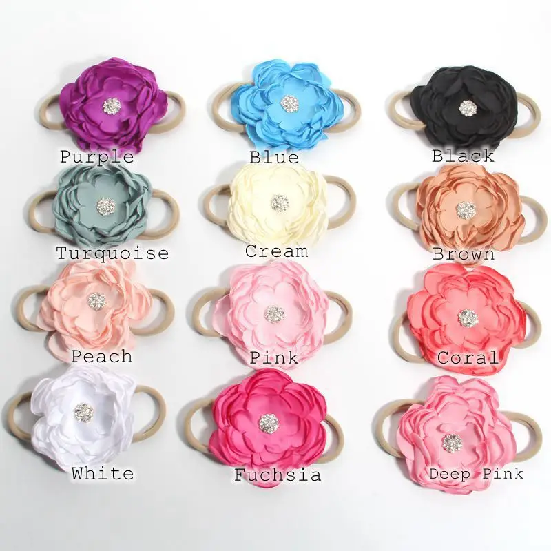 50Pcs/Lot 9.5cm Big Flower Burned Hair Flowers Headbands For Kids Girls Fabric Nylon Headband For Hair Accessories