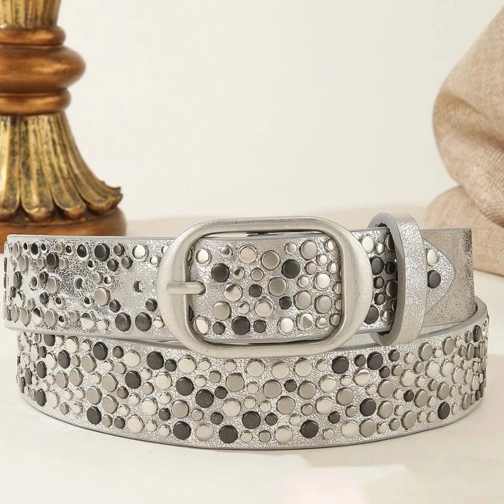 Randomly Placed Gothic Waiststrap Aged Bronze Matt Finish Rivet Leather Belt Scratch Resistant Texture Rich
