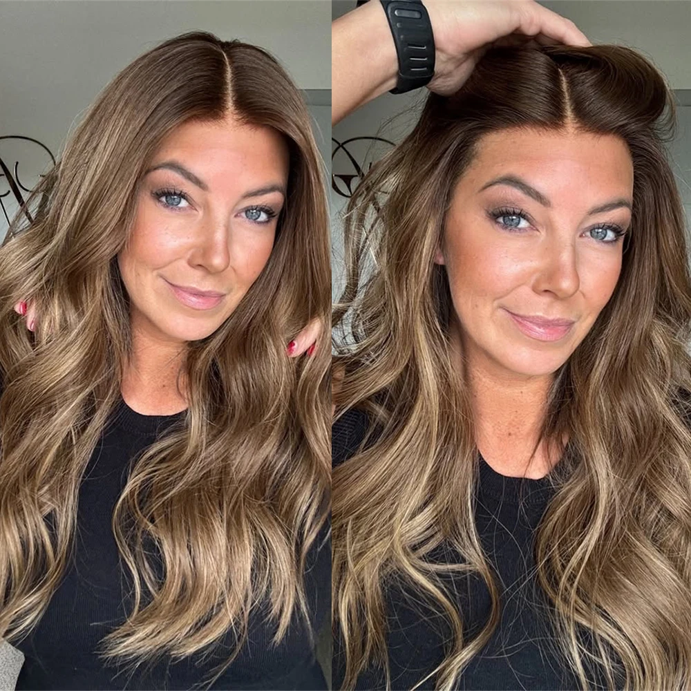 

Balayage Ombre Honey Brown Blonde Wig HD Lace Frontal Wig 13x4 Glueless High Heat Synthetic Blend Human Hair for Black Women
