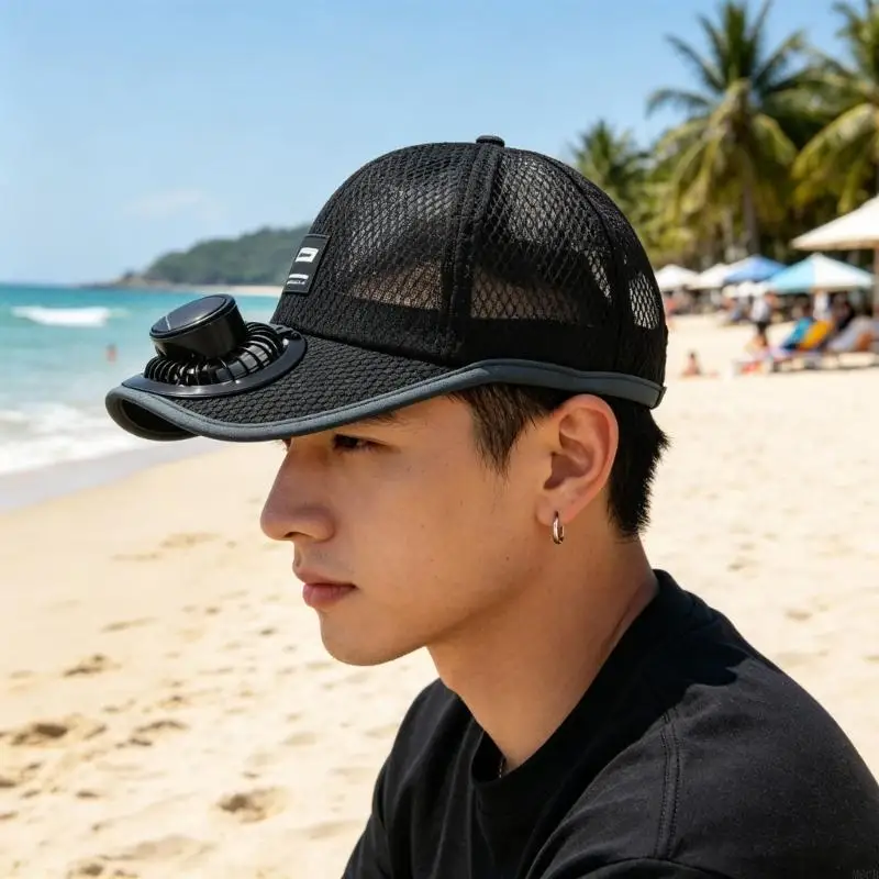 M6CB Breathable Sun Hat With Cooling Fan Light Weight Sunshade Cap Fashion Solar Fan Cap for Outdoor Sports Easy to Use