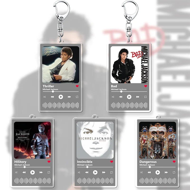 Michael Jackson 6/8cm Double-sided Acrylic Key Chain Key Music Idol MJ Decoration Pendant Metal Accessories Gifts