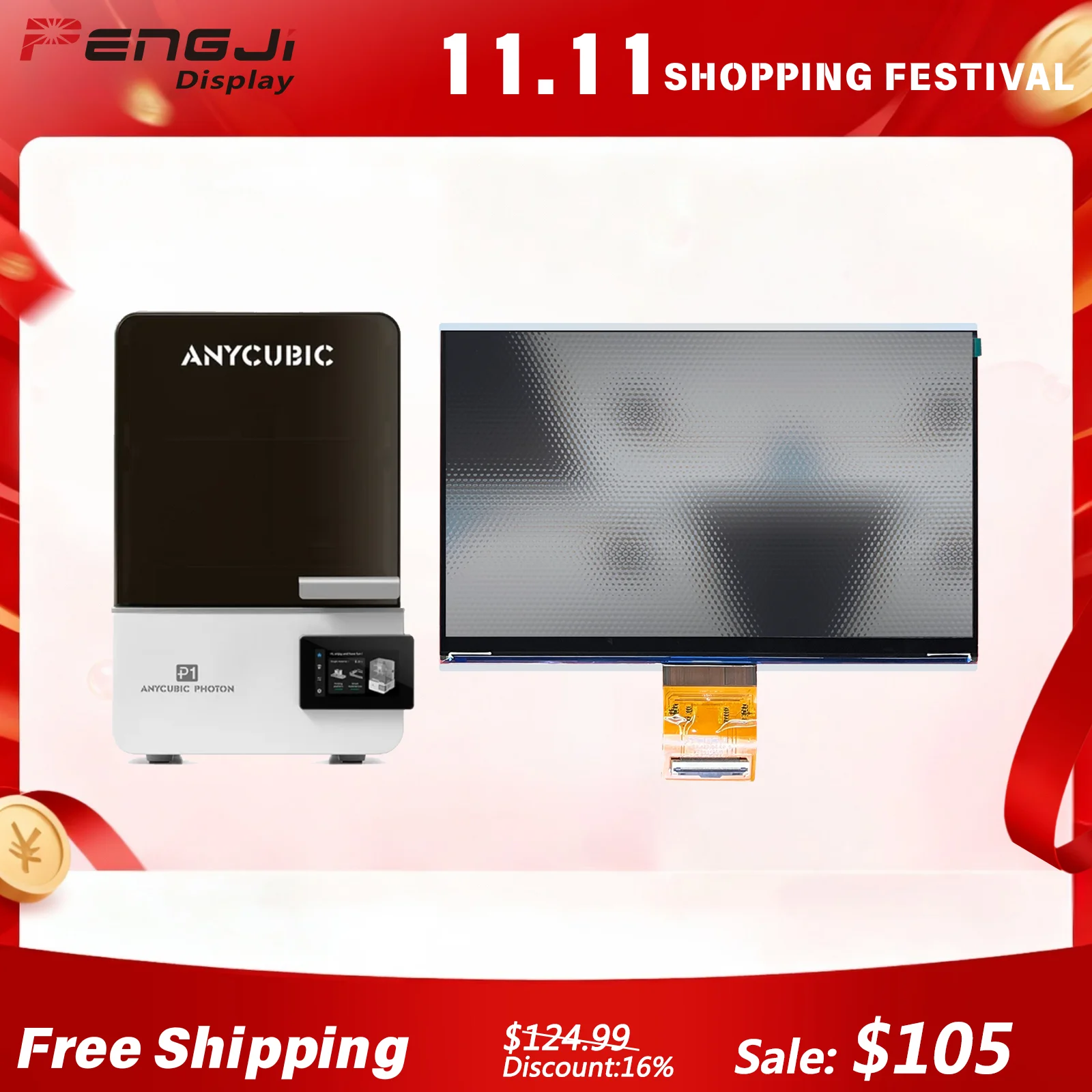 Anycubic Photon P1 14K 10.1 Inch LCD Screen Monochrome Exposure Display Part for 3D Printer Accessories PJ3D101V13