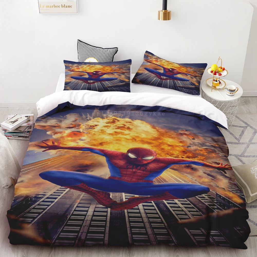 Duvet Cover Set Spiderman 3D Bedding Set Soft 100% Polyester Pillowcase Quilt Cover Queen Size Room Decor Teens Kids Gift