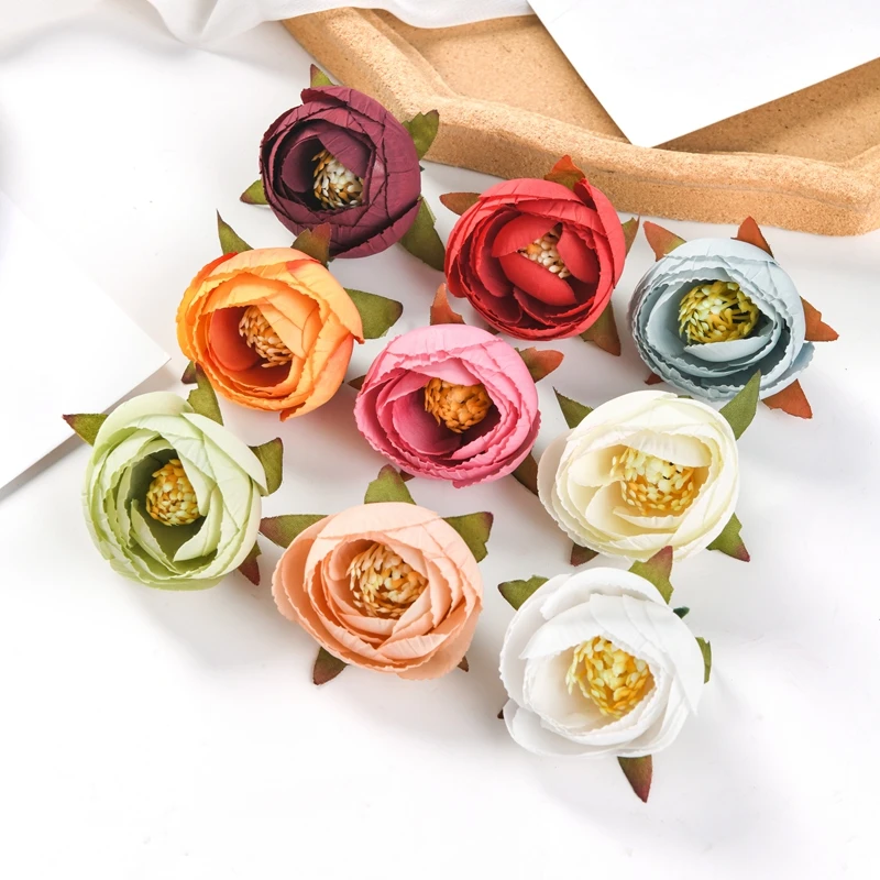 100PCS Artificial Flowers Wholesale Fake Silk Tea Buds Scrapbooking Home Decoration Christmas Wedding Party Garden Roses Arch