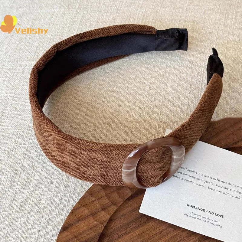 패셔너블한 벨벳 와이드 엣지 헤어밴드, 거북이껍질 색상의 라운드 링 헤어밴드, 여성용 빈티지 스타일 헤드웨어 액세서리