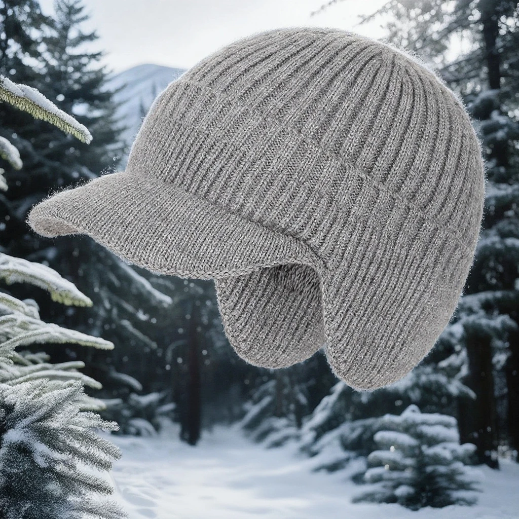Зимняя шапка с полями и ушками, уличная теплая вязаная шапка с черепом на флисовой подкладке для мужчин и женщин