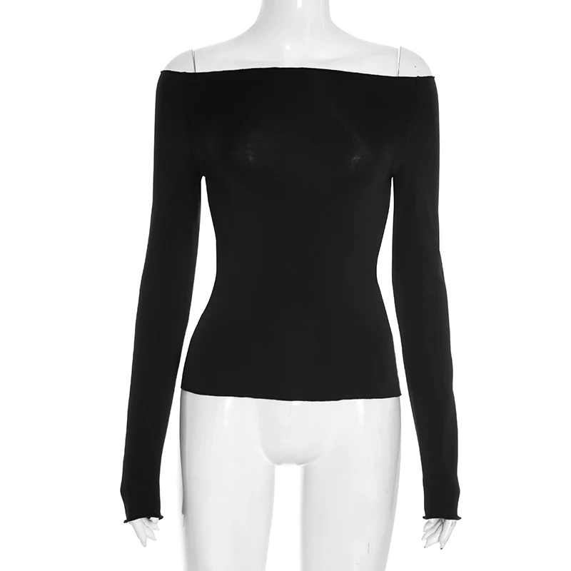 CUTENOVA المرأة خريف جديد وصول بلون خارج الكتف مخطط مثير طويلة الأكمام تي شيرت قمة الموضة الشارع الشهير العصرية