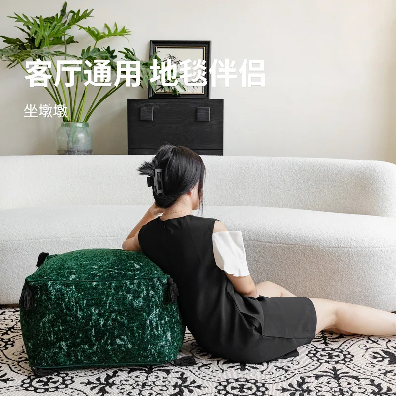 French Chinese Style Emerald Green Cushion Cover Light Luxury Living Room Bedroom Carpet Footrest Bbench Lazy Sofa Pillow Case