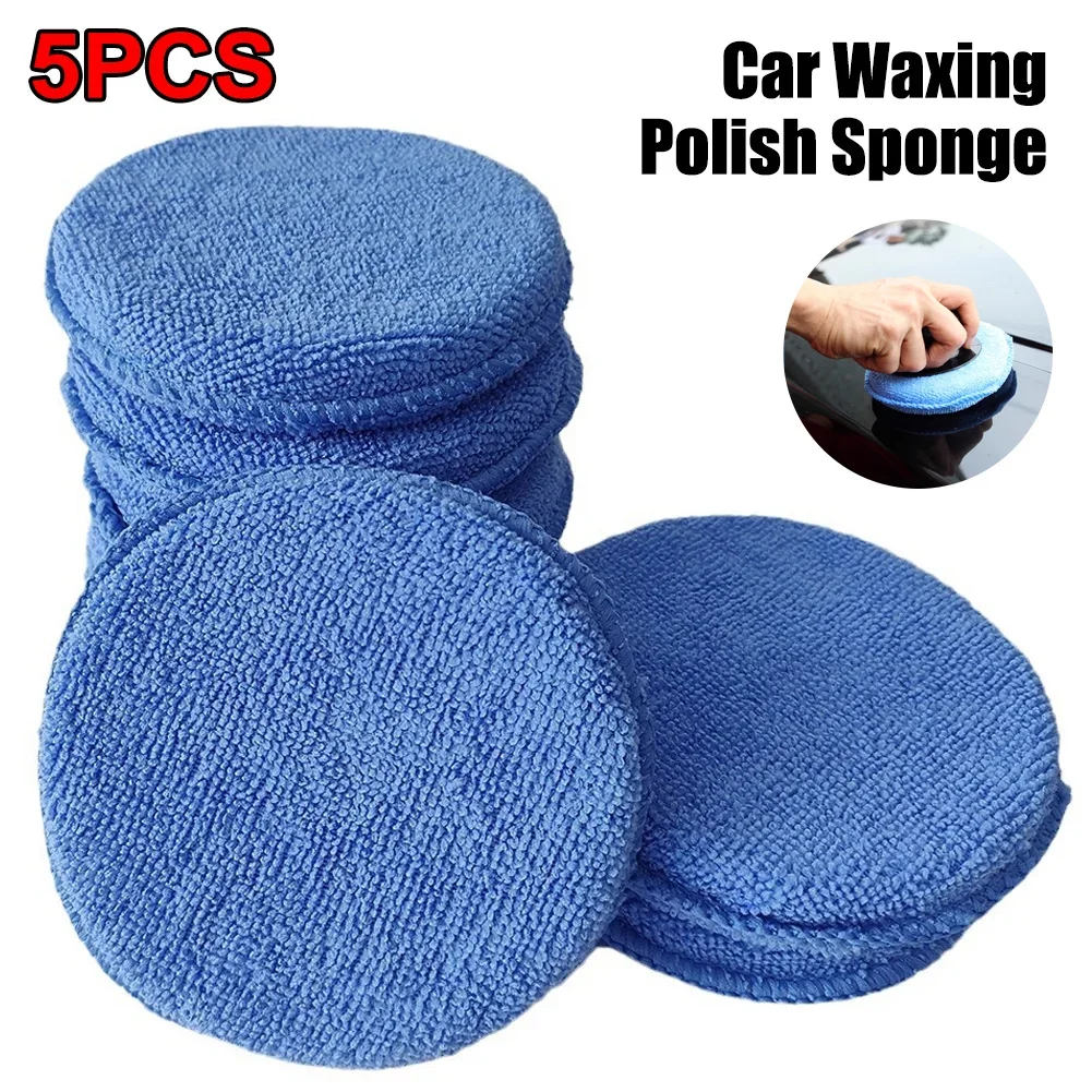 Car Waxing Polish Sponges 5 Inch Car Detailing Wax Applicator Pads Round Pocket Microfiber Foam Sponges Car Cleaning Tools