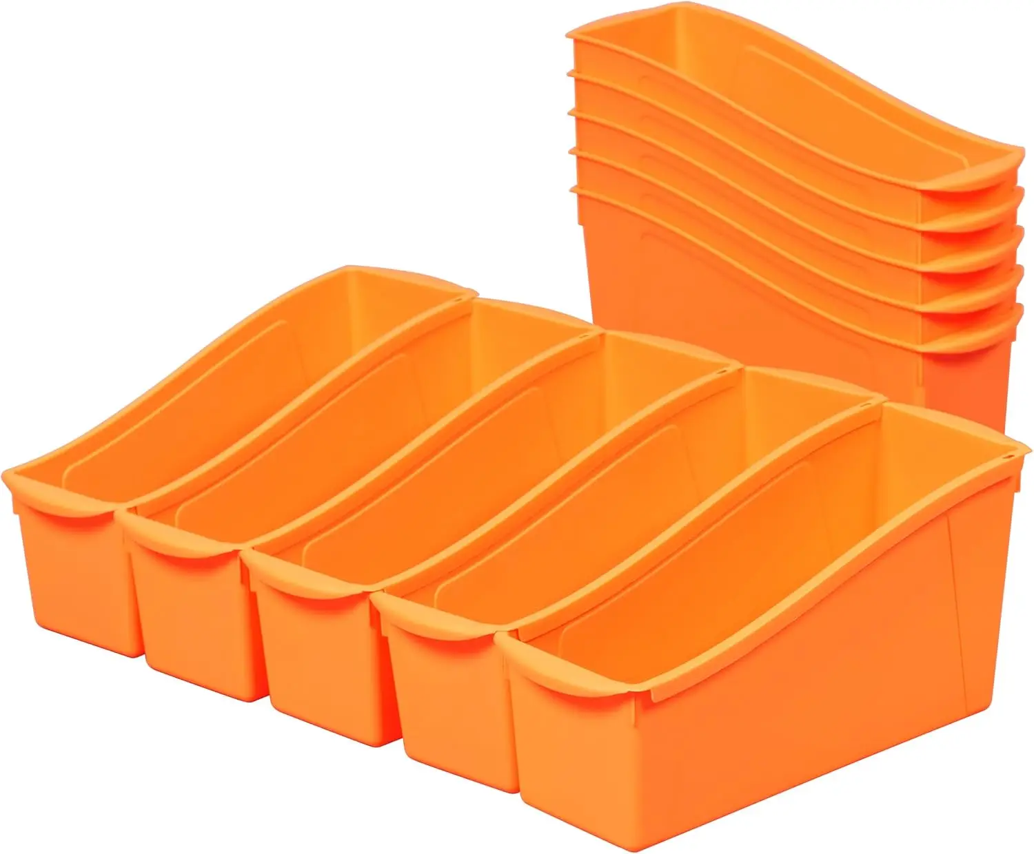 10-Piece Interlocking Linking Storage Book Bins for Kids Classroom, Library & Home Organization, Plastic Vertical Book Tubs with Built-in Handles