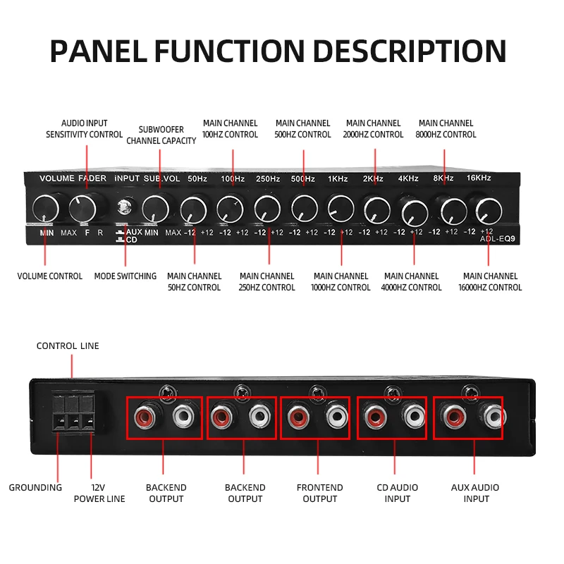 ADL-EQ9 Car Equalizer Car EQ Crossover Amplifier 9-band Equalizer Car Audio Noise Reduction EQ Tuning Crossover Amplifier