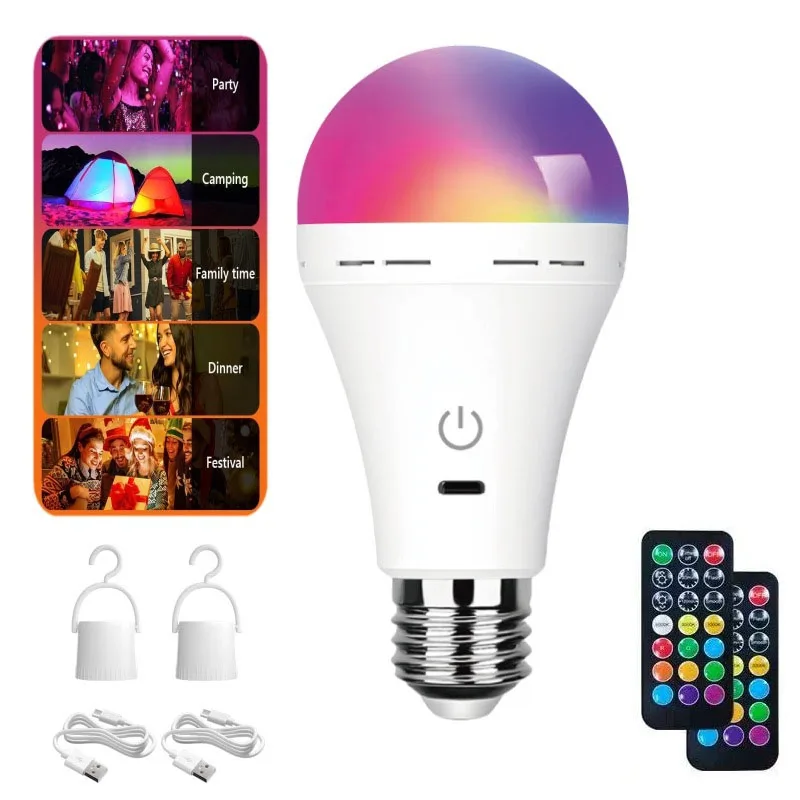 Rechargeable Light Bulb RGB color USB Led Bulb Smart Bulb Dimmable E27 Bulbs with Timing Cordless Battery Operated Light Bulb