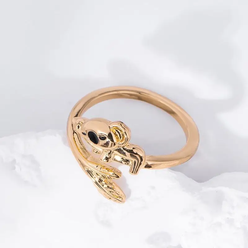 Harong Gold Color Koala Ring Summer Beautifully Trendy Open Ring for Woman Girl Christmas Animal Jewelry Present