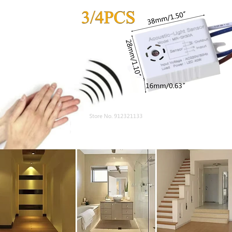 3PC Light Sensor Switch Detector Sound Voice Sensor Intelligent Auto on Off Smart Home Control for Corridor Bath Warehouse Stair