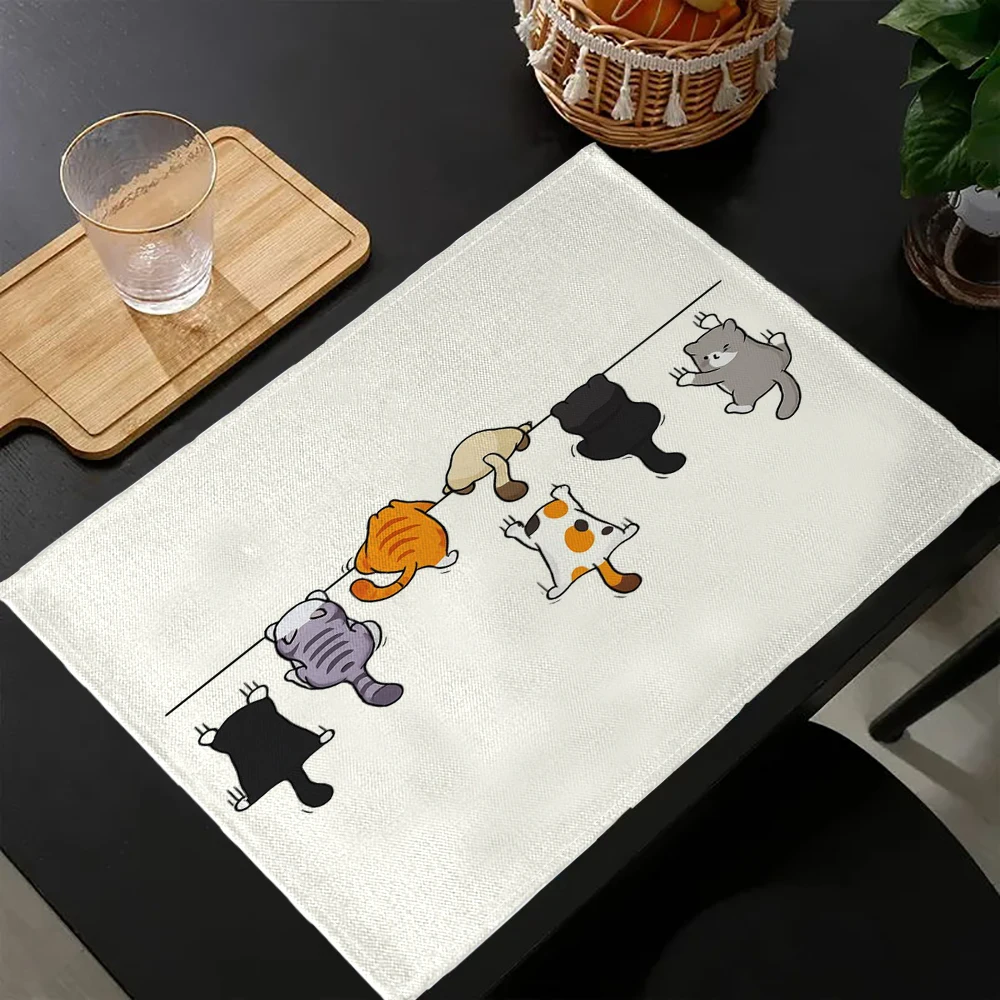 Cat Print Placemat, Heat-Insulating & Washable Placemat, Suitable for Family Gatherings & Holidays