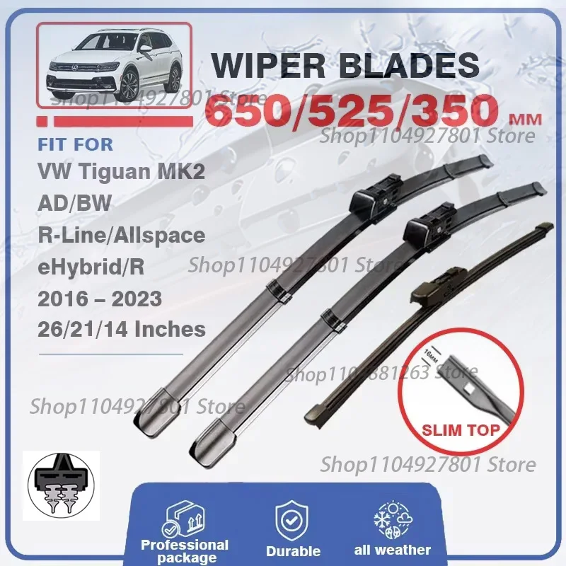 

LHD RHD Front Rear Wiper Blades For Volkswagen VW Tiguan MK2 2016 - 2023 RLine Allspace Windshield Windscreen Window 26"+21"+14"