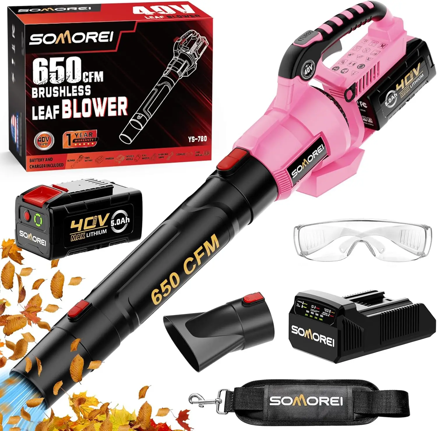 

650 CFM Lightweight Powerful Leaf Blower Cordless with 40V Battery and Fast Charger, Brushless Yard Garden Blowers for Lawn Care