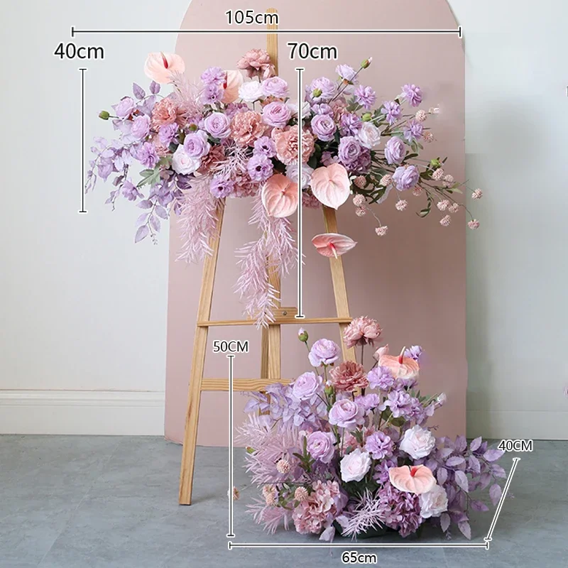 Wedding Props Flower Row Arrangement Artificial Welcome guests Arch Decor Purple Hanging Flower Row Floral Party Stage Props