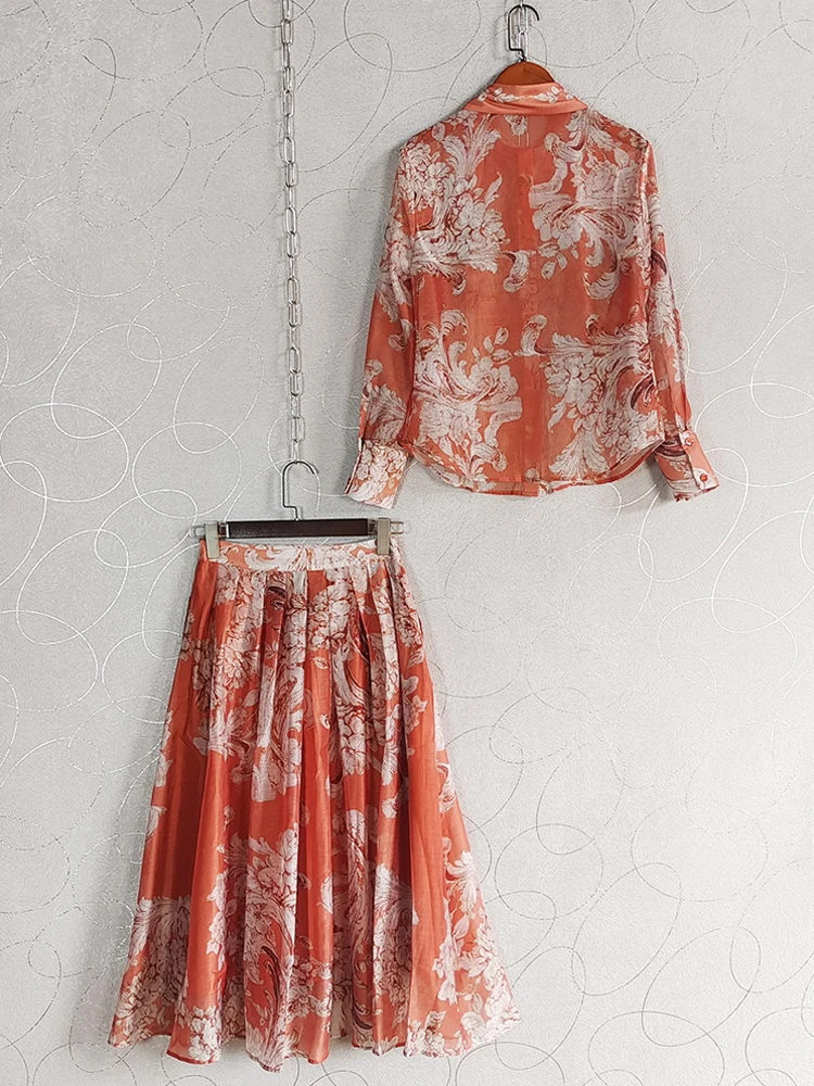 AELESEEN-Conjunto de 2 piezas Vintage para mujer, blusa de diamantes con cuello vuelto y falda larga, traje de fiesta elegante, diseñador de moda de verano