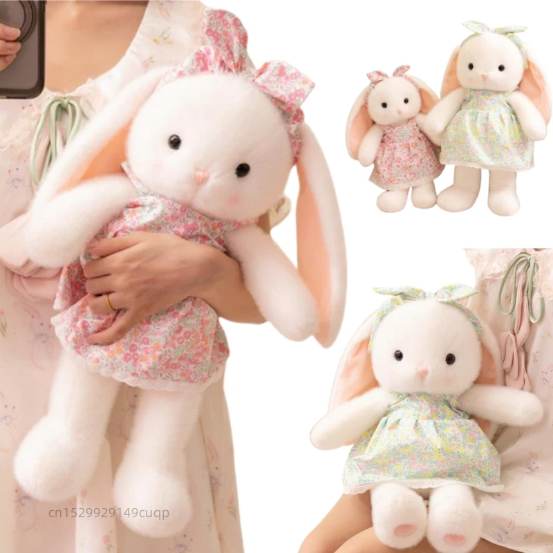 

35/45cm Cartoon Long Ears Rabbit Plush Doll Pillow Cute Floral Dress Bow Bunny Plush Toy Home Decoration Gift For Children