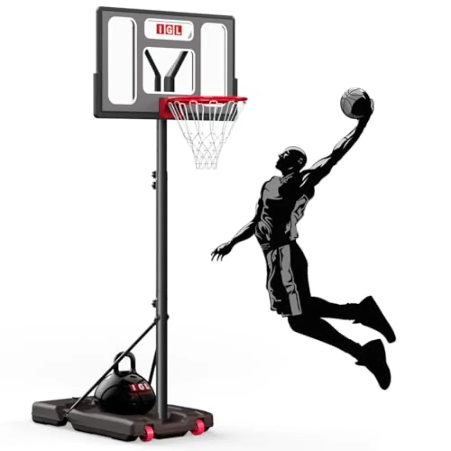 

Portable Basketball Hoop for Backyard Driveway Use, Polycarbonate Backboard, Black, 5.6-10FT Adjustable Height with 40/44 Inch