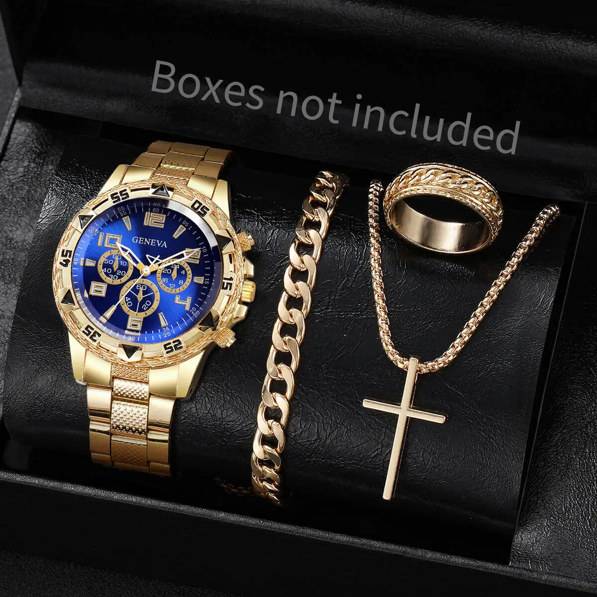 4PCS/Set Fashion Men Business Watches Luxury Big Dial Quartz Watch for Men Clock Jewelry Set Reloj Hombre（Without Box）