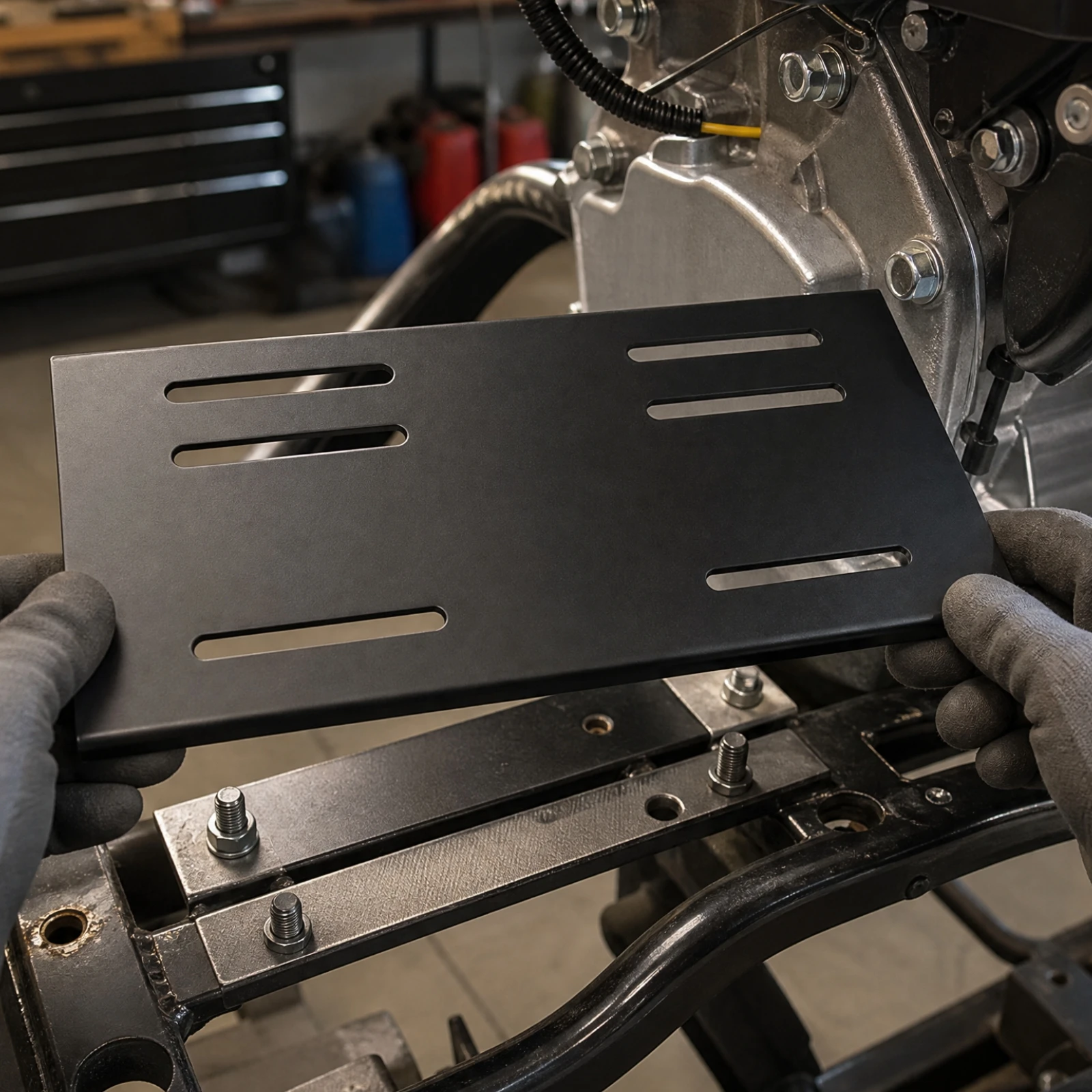 Adjustable Engine Mounting Plate with Slotted Holes Black Steel Engine Mounting Plate Long Lasting Easy to Install