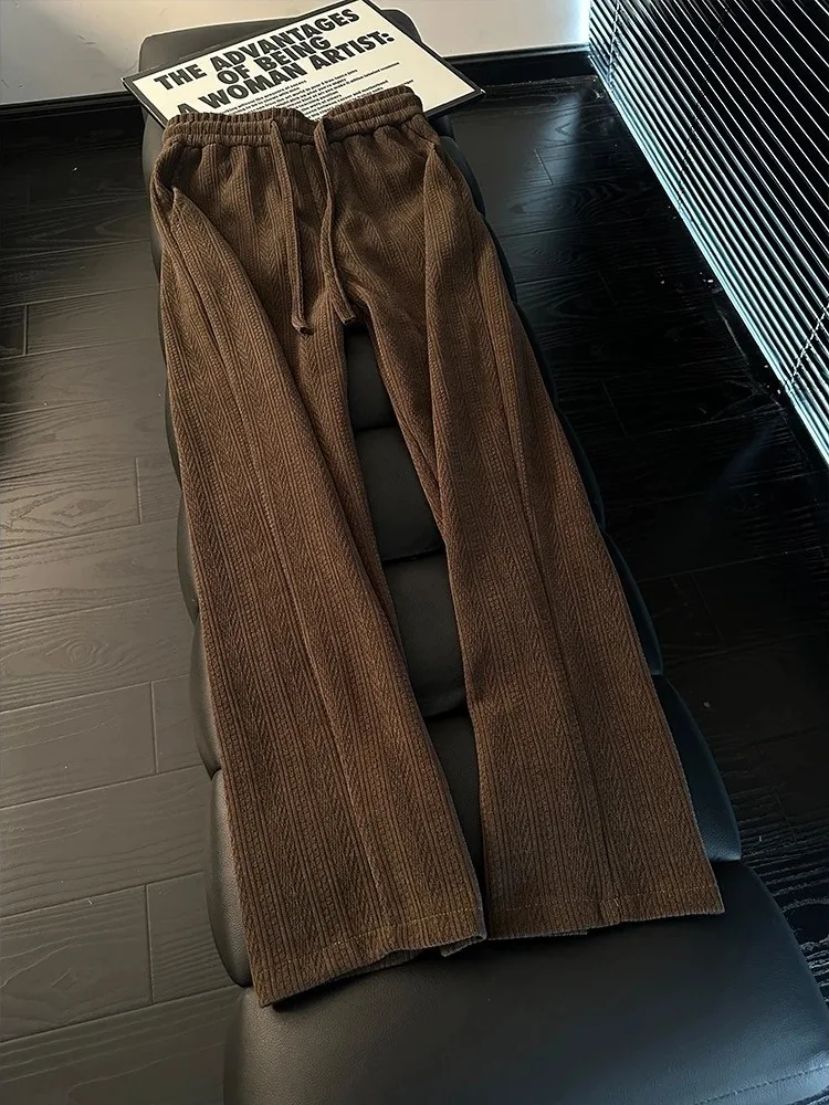 

Winter Knitted Wide Leg Casual Pants for Men And Women with Wheat Spike Pattern Snail Velvet Trousers Loose And Comfortable