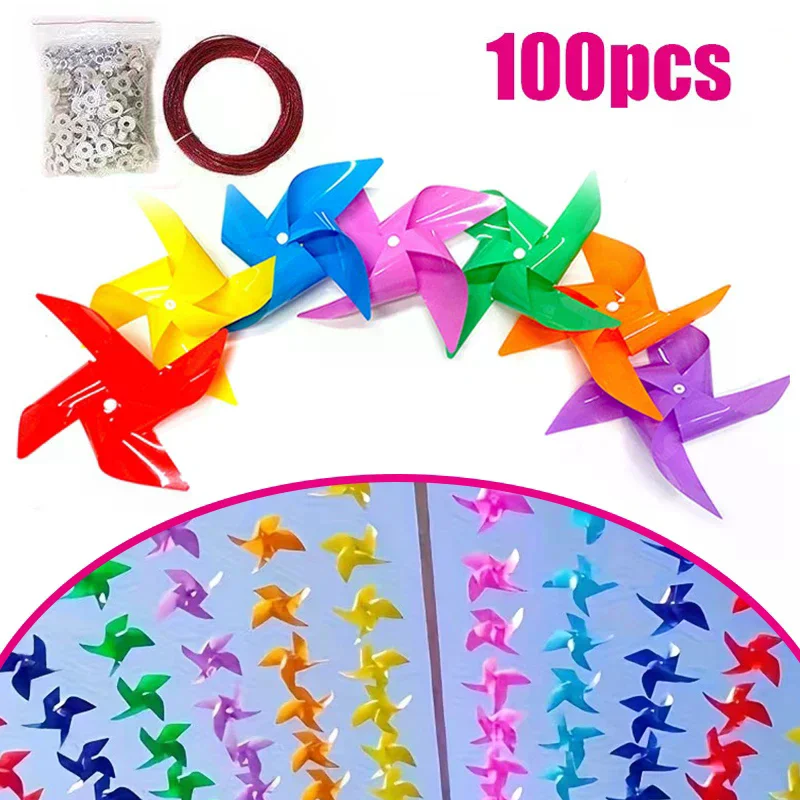 Plastic Pinwheels Fiesta Flag Party Supply Hanging Windmill With 30 Metres Rope Home Garden Indoor Outside Decoration 100Pcs