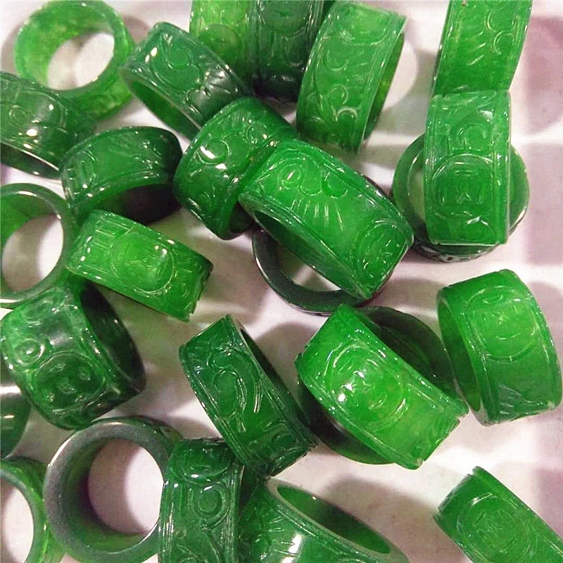 Natural Green Jade For Men Women Brand Hand-polished Hand-carved Pattern Emerald Rings Party Jewelry Accessories 1 Piece