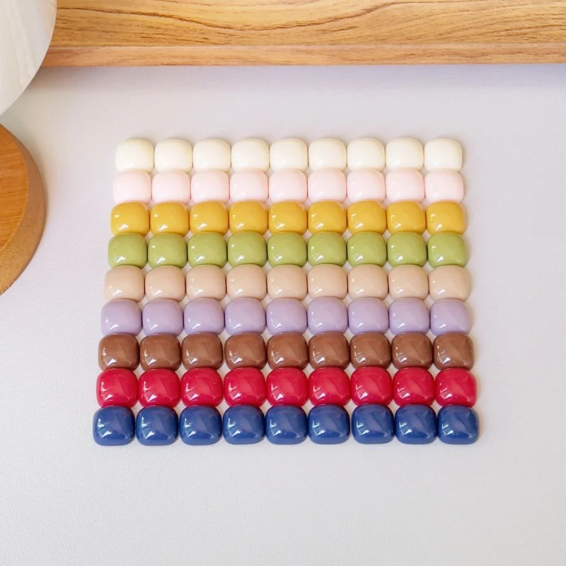 Free shipping 100pcs/lot 10mm color print geometry square shape resin cabochon beads diy jewelry garment/hair accessory