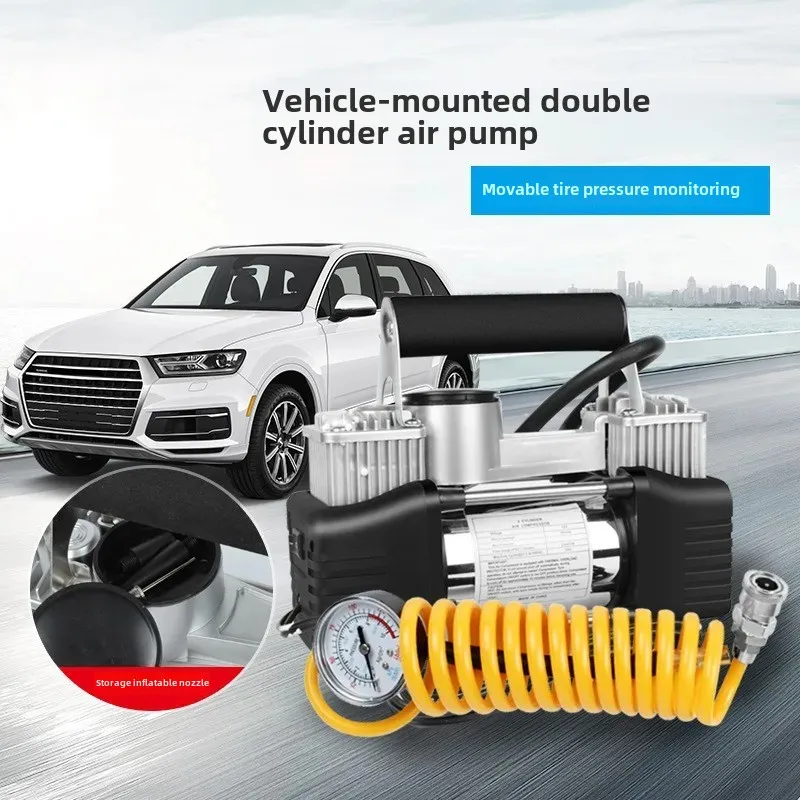 High Power Portable Metal 40 Cell Car Dual Chamber Inflation Pump 12V Tire High Pressure Air Pump Motorcycle Tire Inflation Pump