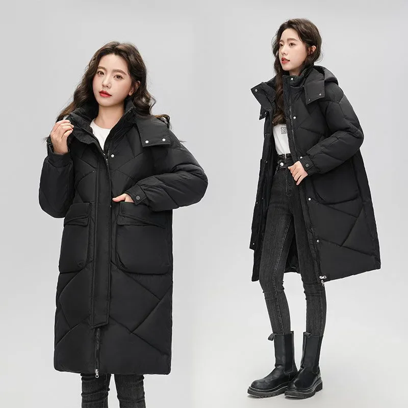 Winter New Thicke Warm Parka Loose Cotton-Coat Trenchcoat Mid-Length Hat Removable Korean Cotton-Padded Jacket Women Overcoat