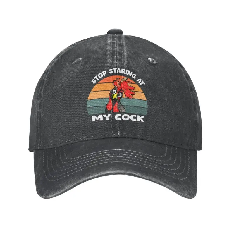 Custom Cotton Stop Staring At My Cock Baseball Cap Men Women Breathable Funny Sarcastic Chicken Farmer Gift Dad Hat Streetwear