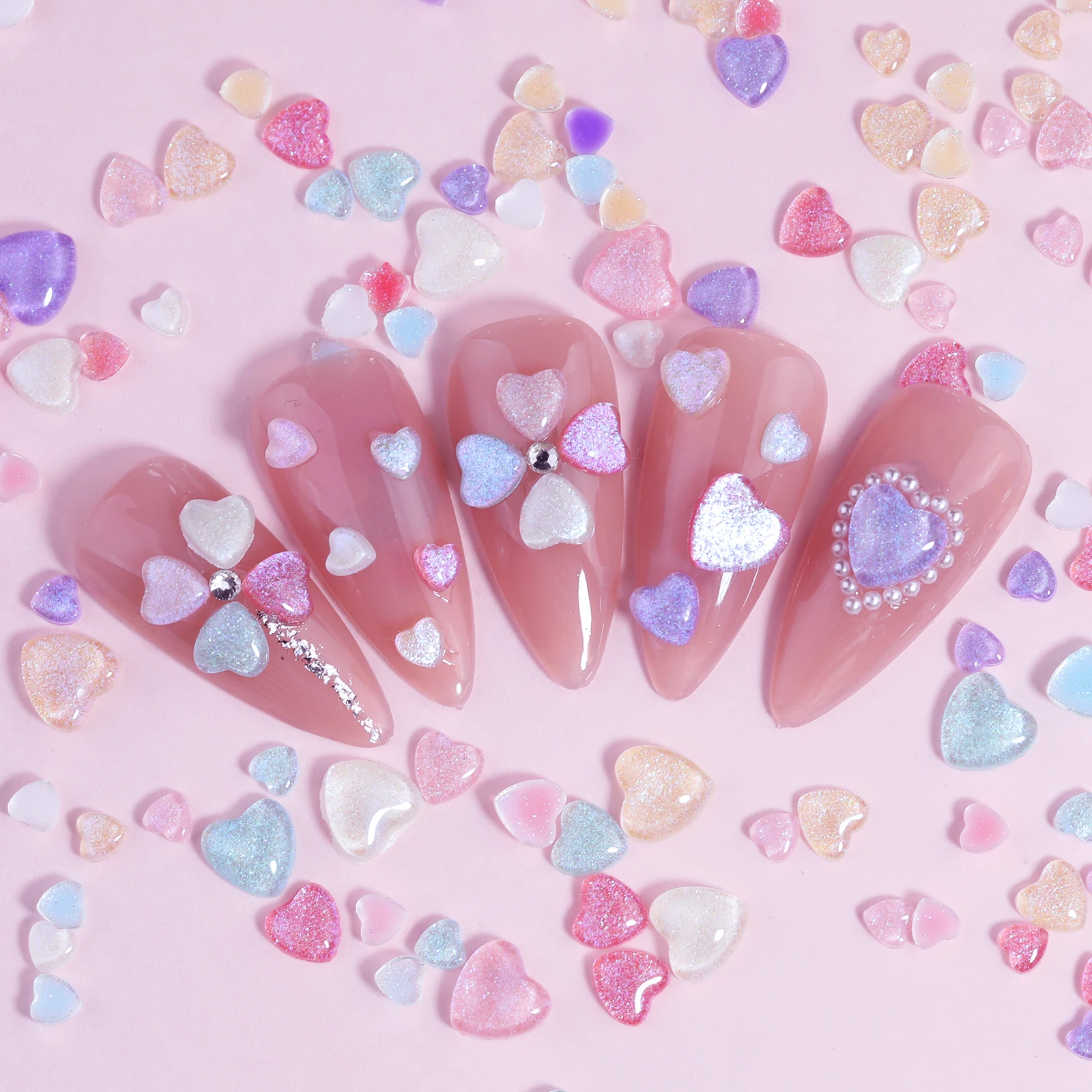 Nails Art Decorations Accessories for Decorative Pink transparent heart Parts Box Kawaii Supplies Professionals Manicure Sets