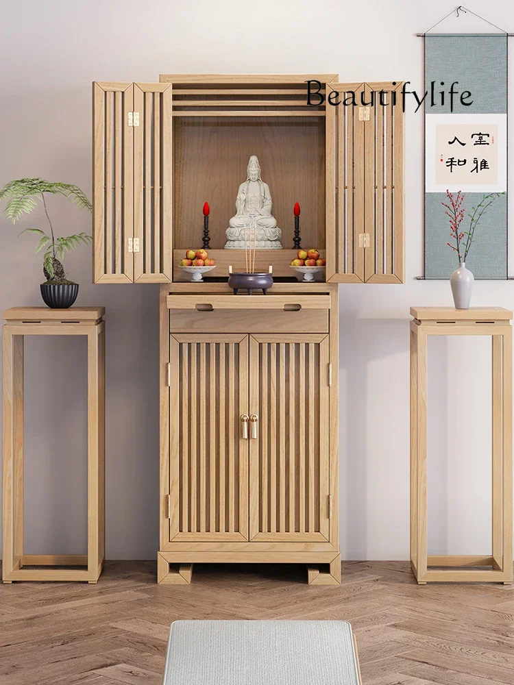 

Black Walnut Buddha Shrine Chinese Style Clothes Closet Bodhisattva Buddha Cabinet Simple with Door God of Wealth Cabinet