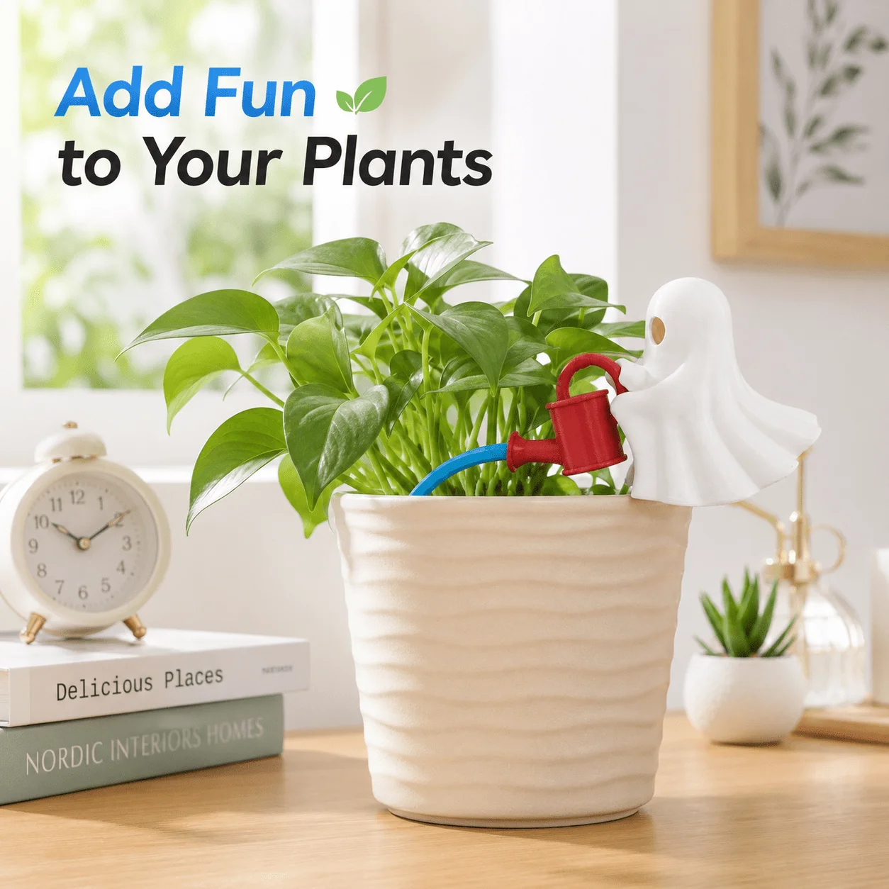 3D‑Printed Ghost Watering Ornament, Faux Water Stream Decor, Indoor Plant Pot Accent, Gift for Plant‑Lovers