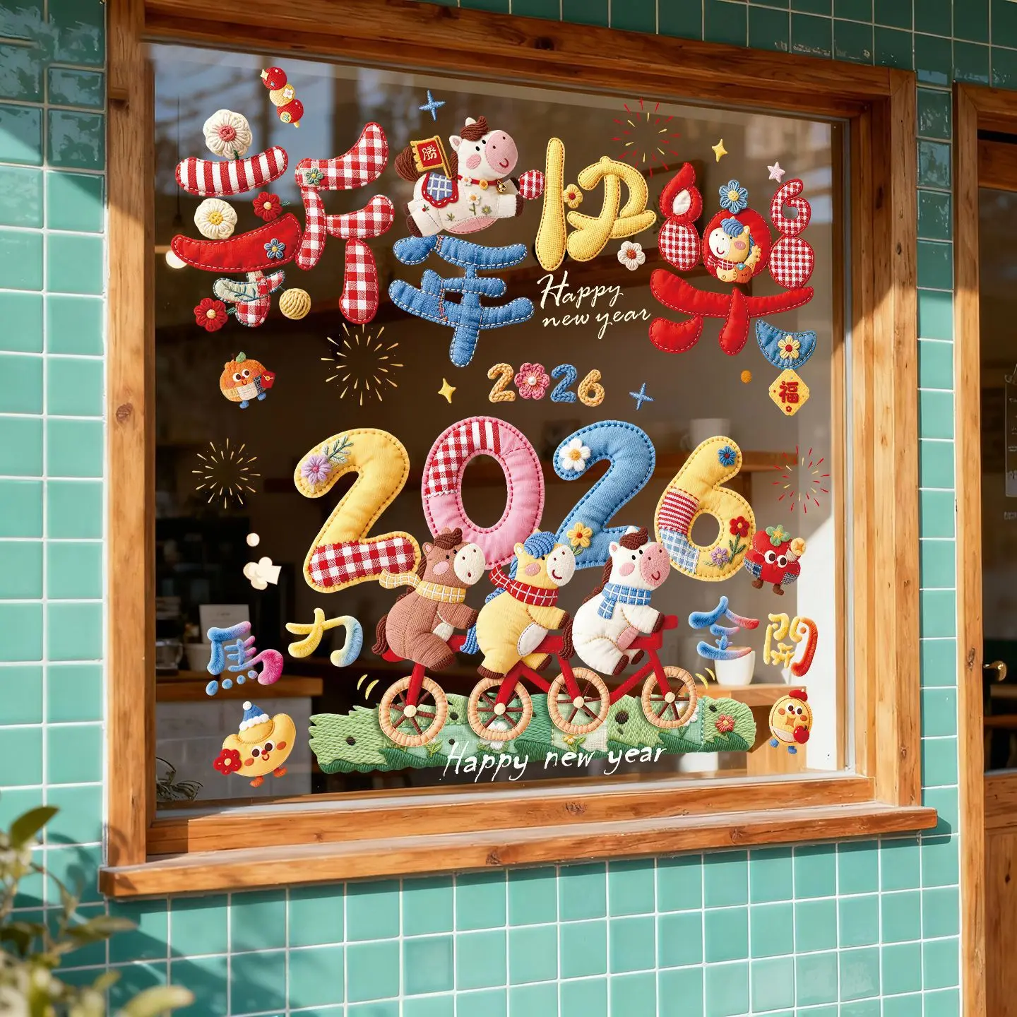 2026  Year Window Glass Stickers Chinese New Year Festive Decorations Good Luck Character Paper Cutting Design
