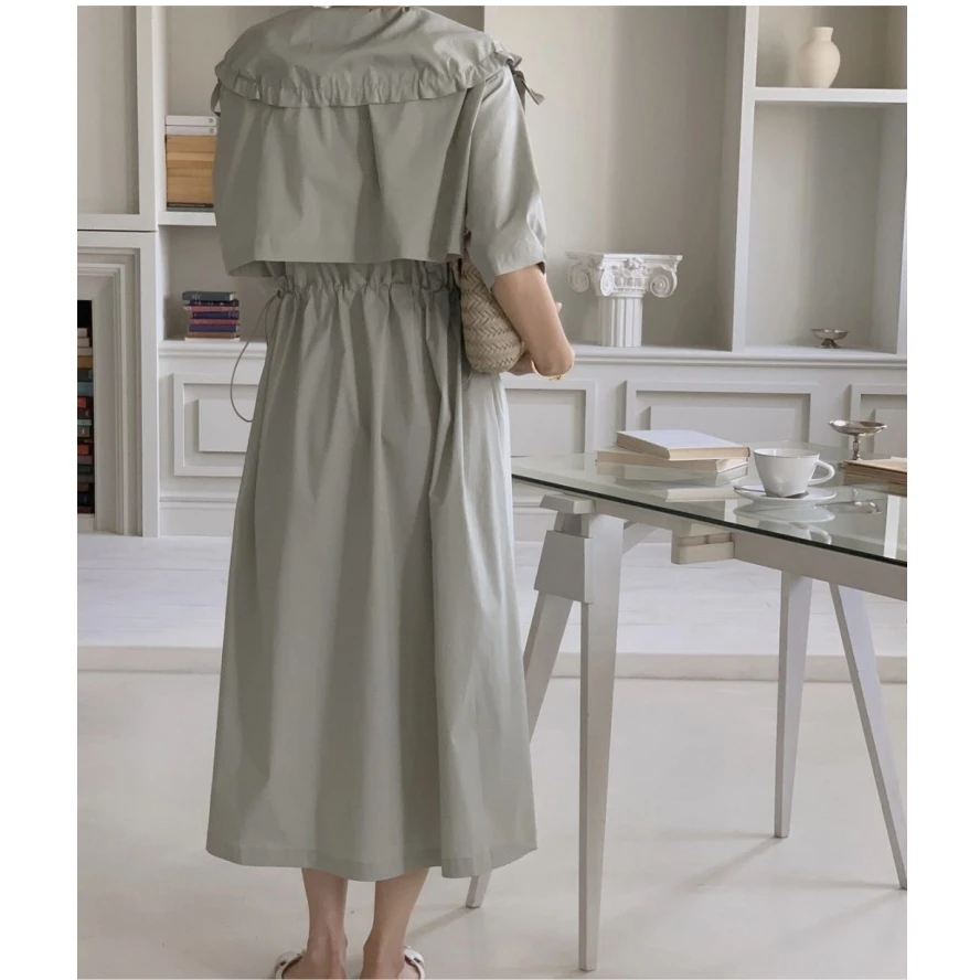 حقيقي الربيع الصيف خمر بحار طوق قميص نسائي فساتين 2025 جديد قصير الأكمام الدانتيل متابعة فستان طويل فضفاض غير رسمي المرأة #4