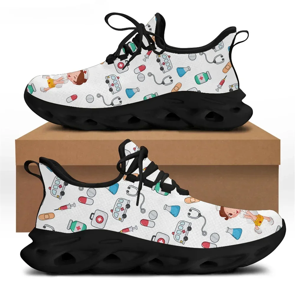 White Cartoon Nurse Shoes Women Flats Sneakers Premium Sketch Physio Print Casual Female Lace Up Footwear Zapatos view 2