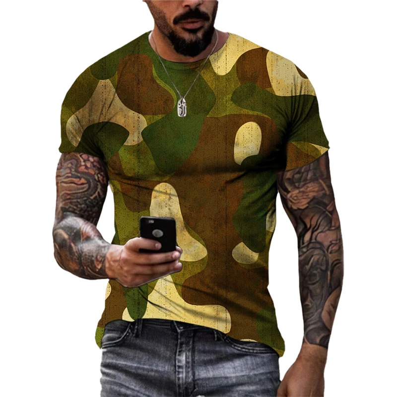 Simple Camouflage Graphics T-shirts Summer Fashion Short Sleeve O Neck 3D Printed T Shirts Casual Outdoor Sports Loose Mens Tees