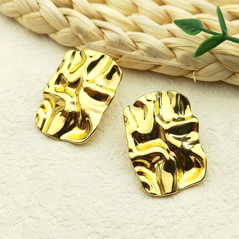 

Textured French Style Earrings for Women Girls Stainless Steel Gold Color Female Party Wedding Ear Studs Jewelry pendientes