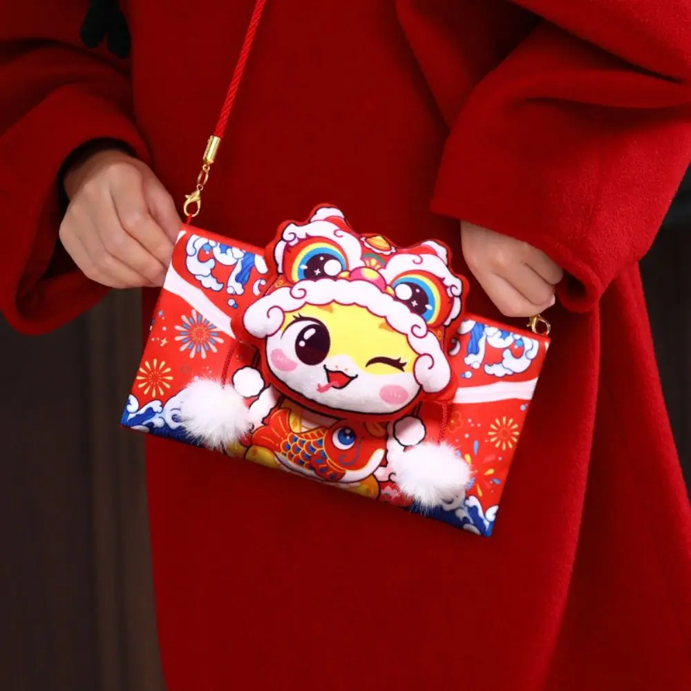 Chinese Style 2025 Snake Year Red Envelopes Traditional Plush Red Packet Blessing Hongbao Crossbody Bag Lunar New Year Gifts