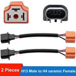 2Pcs H13 9008 Male to H4 9003 Female Ceramic Conversion Connector Wiring Harness Headlight Fog Light Plug Cable Socket Adapters