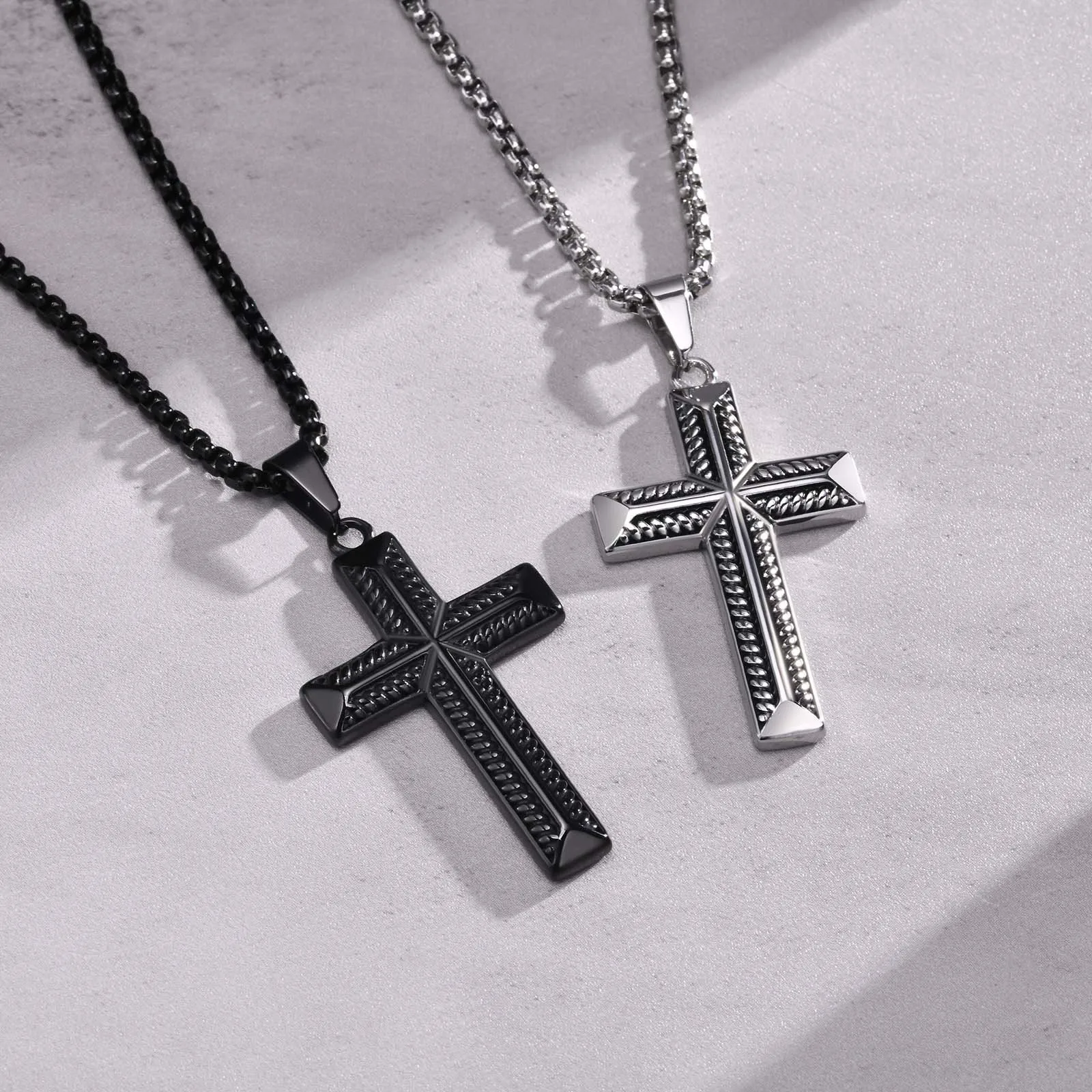 Cool Stylish Cross Necklaces for Men, Waterproof Stainless Steel Prayer Religious Cross Pendant Collar, Christian Jewelry