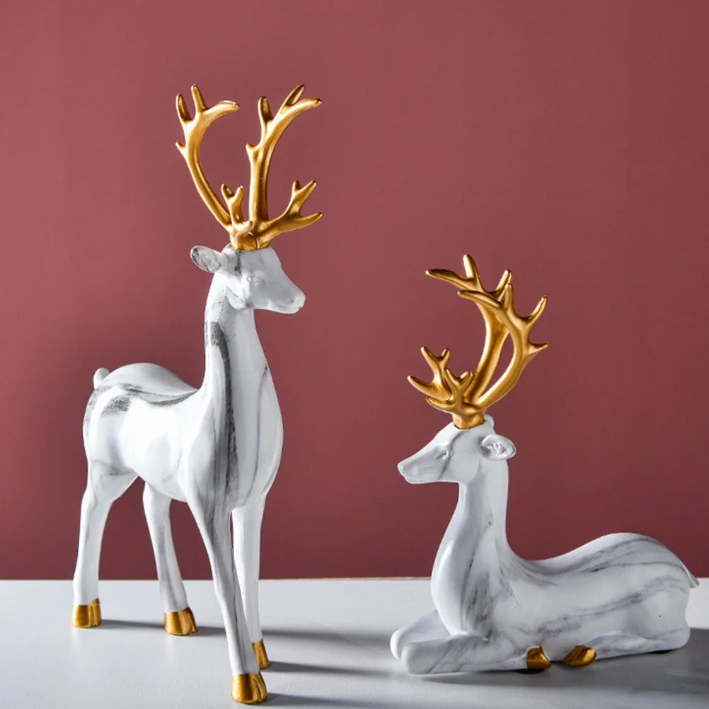 

1Pair Marble Texture Elk Desktop Decoration Creative Tabletop Deer Ornament Exquisite Home Decor Photography Prop Gift Choice
