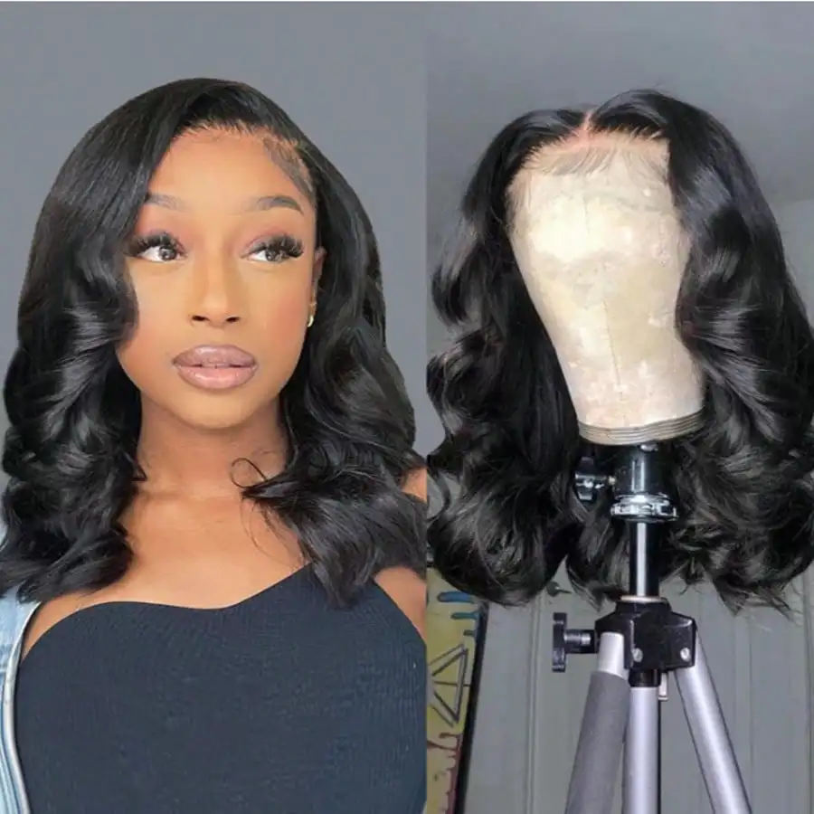 

16-дюймовый парик из натуральных волос с прозрачной HD-основой 13x4, волнистый, бразильский, с предварительно выщипанной линией роста волос, для женщин
