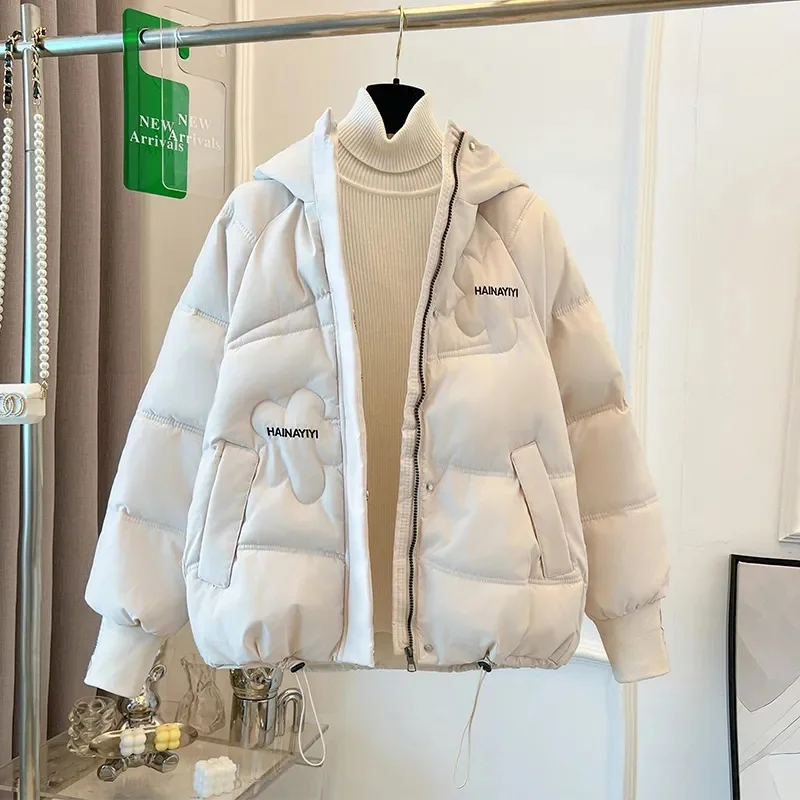 Casaco acolchoado de algodão feminino, jaqueta grossa de algodão solto, jaqueta puffer casual estilo coreano, casaco cortado para o inverno, novo,